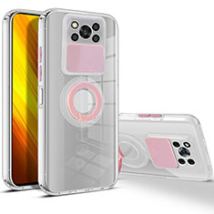 Ultra-thin Transparent TPU Soft Case Cover with Stand for Xiaomi Poco X3 Pro Pink