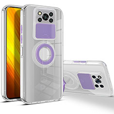 Ultra-thin Transparent TPU Soft Case Cover with Stand for Xiaomi Poco X3 Pro Purple