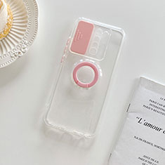 Ultra-thin Transparent TPU Soft Case Cover with Stand for Xiaomi Redmi 9 Prime India Pink