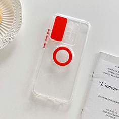 Ultra-thin Transparent TPU Soft Case Cover with Stand for Xiaomi Redmi 9 Red