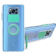 Ultra-thin Transparent TPU Soft Case Cover with Stand MJ1 for Xiaomi Poco X3 NFC Sky Blue