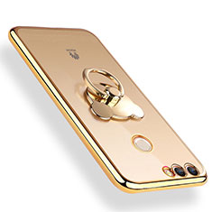 Ultra-thin Transparent TPU Soft Case with Finger Ring Stand for Huawei Enjoy 8 Plus Gold