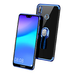 Ultra-thin Transparent TPU Soft Case with Finger Ring Stand for Huawei P20 Lite Blue