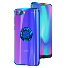 Ultra-thin Transparent TPU Soft Case with Finger Ring Stand S01 for Huawei Honor 10 Blue