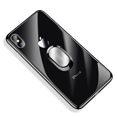 Ultra-thin Transparent TPU Soft Case with Finger Ring Stand T01 for Apple iPhone X Black