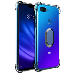 Ultra-thin Transparent TPU Soft Case with Magnetic Finger Ring Stand S01 for Xiaomi Mi 8 Lite Blue