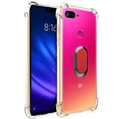 Ultra-thin Transparent TPU Soft Case with Magnetic Finger Ring Stand S01 for Xiaomi Mi 8 Lite Red