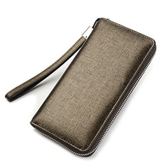 Universal ilkworm Leather Wristlet Wallet Handbag Case H04 for Samsung Galaxy S10 Gold