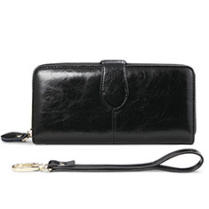 Universal Leather Wristlet Wallet Handbag Case H02 for Oppo Reno8 Pro 5G Black