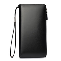 Universal Leather Wristlet Wallet Handbag Case H03 for Samsung Galaxy S23 Ultra 5G Black