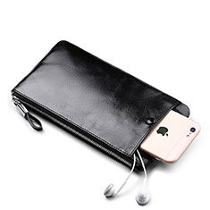 Universal Leather Wristlet Wallet Handbag Case H08 for Vivo Y11s Black