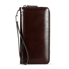 Universal Leather Wristlet Wallet Handbag Case H11 for Apple iPhone 13 Mini Brown