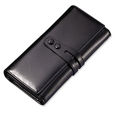 Universal Leather Wristlet Wallet Handbag Case H14 for Alcatel 7 Black