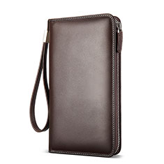 Universal Leather Wristlet Wallet Handbag Case H19 for Motorola Moto G50 Brown