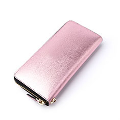 Universal Leather Wristlet Wallet Handbag Case H22 for Alcatel 7 Pink