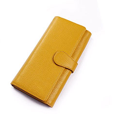 Universal Leather Wristlet Wallet Handbag Case K02 for Alcatel 1S 2019 Yellow