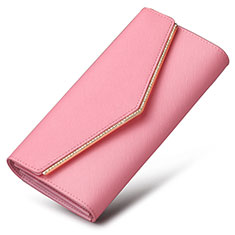 Universal Leather Wristlet Wallet Handbag Case K03 for LG Q52 Pink