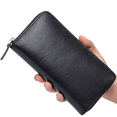 Universal Leather Wristlet Wallet Handbag Case K07 for Google Pixel 5 XL 5G Black