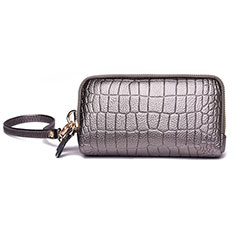Universal Leather Wristlet Wallet Handbag Case K09 for Apple iPhone SE 2020 Gray