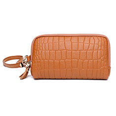 Universal Leather Wristlet Wallet Handbag Case K09 for Oppo F17 Pro Orange