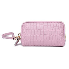 Universal Leather Wristlet Wallet Handbag Case K09 for Huawei P40 Pro+ Plus Pink