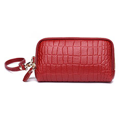 Universal Leather Wristlet Wallet Handbag Case K09 for Alcatel 1S 2019 Red