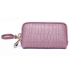 Universal Leather Wristlet Wallet Handbag Case K09 for Alcatel 1S 2019 Rose Gold