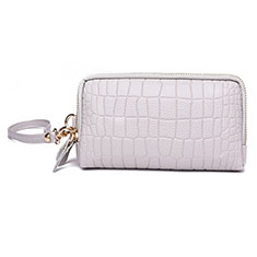 Universal Leather Wristlet Wallet Handbag Case K09 for Realme V5 5G White