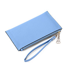Universal Leather Wristlet Wallet Handbag Case K15 for Motorola Moto G71 5G Blue