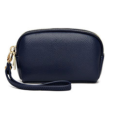 Universal Leather Wristlet Wallet Handbag Case K16 for Oppo A73 5G Blue