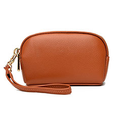 Universal Leather Wristlet Wallet Handbag Case K16 for Apple iPhone 14 Orange