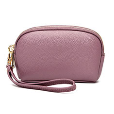 Universal Leather Wristlet Wallet Handbag Case K16 for Oppo Reno7 SE 5G Rose Gold