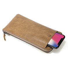 Universal Leather Wristlet Wallet Handbag Case K17 for Apple iPhone SE3 2022 Orange