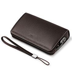 Universal Leather Wristlet Wallet Handbag Case K19 for Oppo Reno9 Pro+ Plus 5G Brown