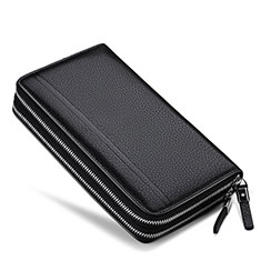 Universal Leather Wristlet Wallet Handbag Case N01 for Apple iPhone 13 Black