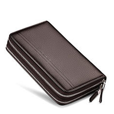 Universal Leather Wristlet Wallet Handbag Case N01 for Oneplus Nord N20 SE Brown