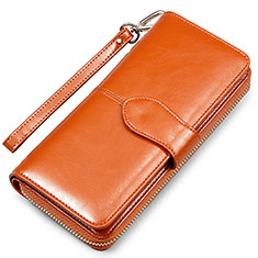 Universal Leather Wristlet Wallet Pouch Case H02 for Alcatel 3 Brown