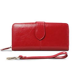 Universal Leather Wristlet Wallet Pouch Case H02 for Samsung Galaxy S23 Ultra 5G Red