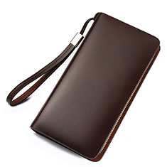 Universal Leather Wristlet Wallet Pouch Case H03 for Oppo F17 Pro Brown