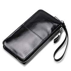 Universal Leather Wristlet Wallet Pouch Case H07 for Alcatel 1S 2019 Black