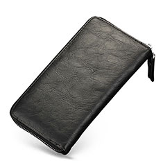 Universal Leather Wristlet Wallet Pouch Case H09 for Motorola Moto G22 Black
