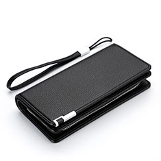 Universal Lichee Pattern Leather Wristlet Wallet Handbag Case H37 for Motorola Moto G52j 5G Black