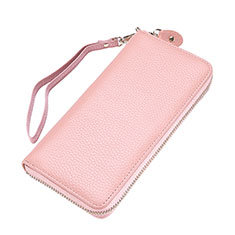 Universal Lichee Pattern Leather Wristlet Wallet Handbag Case for Motorola Moto G50 Pink