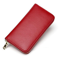 Universal Lichee Pattern Leather Wristlet Wallet Handbag Case for Oppo Reno6 Pro+ Plus 5G Red