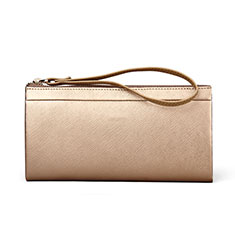 Universal Silkworm Leather Wristlet Wallet Handbag Case for Oppo F17 Pro Gold