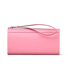 Universal Silkworm Leather Wristlet Wallet Handbag Case for Oppo Reno7 Pro 5G Pink