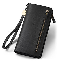 Universal Silkworm Leather Wristlet Wallet Handbag Case T01 for Samsung Galaxy M31 Black