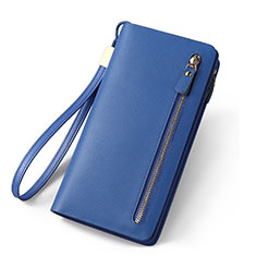 Universal Silkworm Leather Wristlet Wallet Handbag Case T01 for Oneplus Nord N300 5G Blue