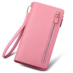 Universal Silkworm Leather Wristlet Wallet Handbag Case T01 for Motorola Moto G9 Power Pink