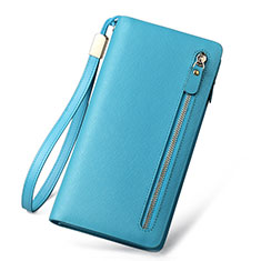 Universal Silkworm Leather Wristlet Wallet Handbag Case T01 for Oppo A32 Sky Blue